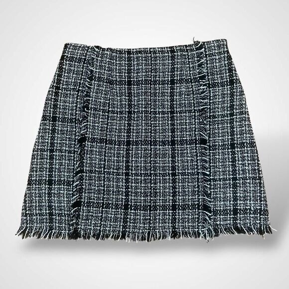 Shein Tweed Mini Skirt Black White Plaid Women Size L Academia Preppy - Picture 3 of 8